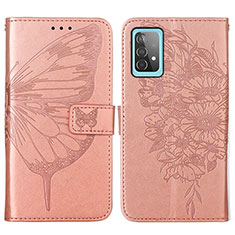 Leather Case Stands Butterfly Flip Cover Holder Y01B for Samsung Galaxy A52 5G Rose Gold