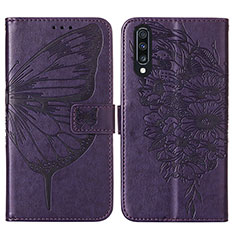 Leather Case Stands Butterfly Flip Cover Holder Y01B for Samsung Galaxy A70 Purple