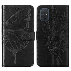 Leather Case Stands Butterfly Flip Cover Holder Y01B for Samsung Galaxy A71 4G A715 Black