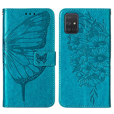 Leather Case Stands Butterfly Flip Cover Holder Y01B for Samsung Galaxy A71 4G A715 Blue