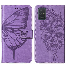 Leather Case Stands Butterfly Flip Cover Holder Y01B for Samsung Galaxy A71 4G A715 Clove Purple