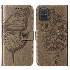 Leather Case Stands Butterfly Flip Cover Holder Y01B for Samsung Galaxy A71 4G A715 Gray