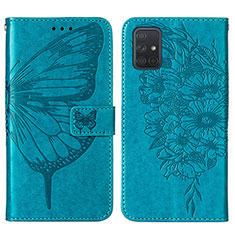 Leather Case Stands Butterfly Flip Cover Holder Y01B for Samsung Galaxy A71 5G Blue