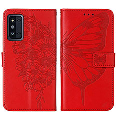 Leather Case Stands Butterfly Flip Cover Holder Y01B for Samsung Galaxy F52 5G Red