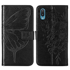 Leather Case Stands Butterfly Flip Cover Holder Y01B for Samsung Galaxy M02 Black