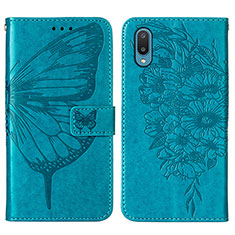 Leather Case Stands Butterfly Flip Cover Holder Y01B for Samsung Galaxy M02 Blue