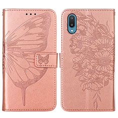 Leather Case Stands Butterfly Flip Cover Holder Y01B for Samsung Galaxy M02 Rose Gold