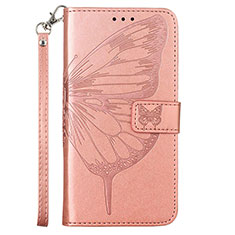 Leather Case Stands Butterfly Flip Cover Holder Y01B for Samsung Galaxy M53 5G Rose Gold
