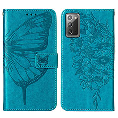 Leather Case Stands Butterfly Flip Cover Holder Y01B for Samsung Galaxy Note 20 5G Blue