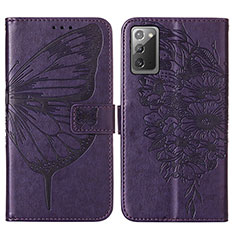 Leather Case Stands Butterfly Flip Cover Holder Y01B for Samsung Galaxy Note 20 5G Purple