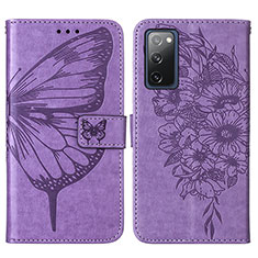 Leather Case Stands Butterfly Flip Cover Holder Y01B for Samsung Galaxy S20 Lite 5G Clove Purple