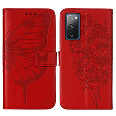 Leather Case Stands Butterfly Flip Cover Holder Y01B for Samsung Galaxy S20 Lite 5G Red