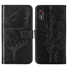 Leather Case Stands Butterfly Flip Cover Holder Y01B for Samsung Galaxy XCover 5 SM-G525F Black