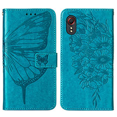 Leather Case Stands Butterfly Flip Cover Holder Y01B for Samsung Galaxy XCover 5 SM-G525F Blue