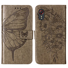 Leather Case Stands Butterfly Flip Cover Holder Y01B for Samsung Galaxy XCover 5 SM-G525F Gray