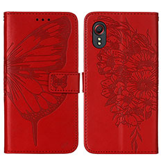 Leather Case Stands Butterfly Flip Cover Holder Y01B for Samsung Galaxy XCover 5 SM-G525F Red