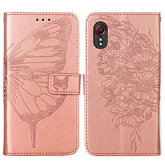 Leather Case Stands Butterfly Flip Cover Holder Y01B for Samsung Galaxy XCover 5 SM-G525F Rose Gold