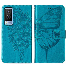 Leather Case Stands Butterfly Flip Cover Holder Y01B for Vivo V21e 5G Blue