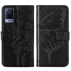 Leather Case Stands Butterfly Flip Cover Holder Y01B for Vivo V21s 5G Black