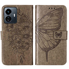 Leather Case Stands Butterfly Flip Cover Holder Y01B for Vivo Y77e 5G Gray