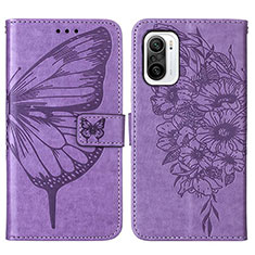Leather Case Stands Butterfly Flip Cover Holder Y01B for Xiaomi Mi 11i 5G Clove Purple