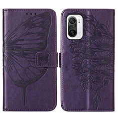 Leather Case Stands Butterfly Flip Cover Holder Y01B for Xiaomi Mi 11X Pro 5G Purple