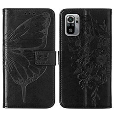 Leather Case Stands Butterfly Flip Cover Holder Y01B for Xiaomi Redmi Note 10S 4G Black