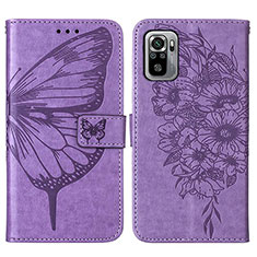 Leather Case Stands Butterfly Flip Cover Holder Y01B for Xiaomi Redmi Note 10S 4G Clove Purple