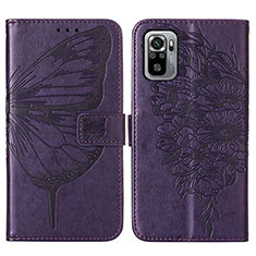 Leather Case Stands Butterfly Flip Cover Holder Y01B for Xiaomi Redmi Note 10S 4G Purple