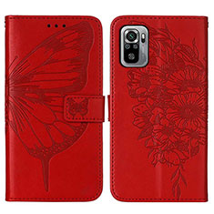 Leather Case Stands Butterfly Flip Cover Holder Y01B for Xiaomi Redmi Note 10S 4G Red