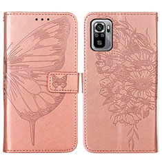 Leather Case Stands Butterfly Flip Cover Holder Y01B for Xiaomi Redmi Note 10S 4G Rose Gold
