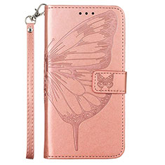 Leather Case Stands Butterfly Flip Cover Holder Y02B for Samsung Galaxy F52 5G Rose Gold