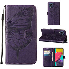Leather Case Stands Butterfly Flip Cover Holder Y02B for Samsung Galaxy M53 5G Purple