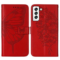 Leather Case Stands Butterfly Flip Cover Holder Y06B for Samsung Galaxy S21 5G Red