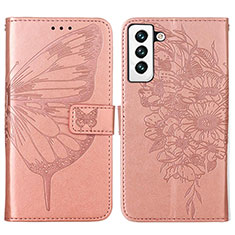 Leather Case Stands Butterfly Flip Cover Holder Y06B for Samsung Galaxy S21 5G Rose Gold