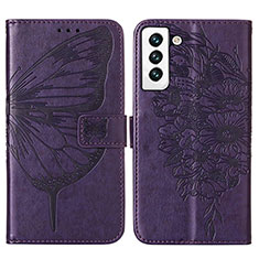 Leather Case Stands Butterfly Flip Cover Holder Y06B for Samsung Galaxy S21 FE 5G Purple