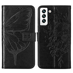 Leather Case Stands Butterfly Flip Cover Holder Y06B for Samsung Galaxy S21 Plus 5G Black