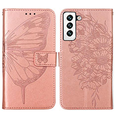 Leather Case Stands Butterfly Flip Cover Holder Y06B for Samsung Galaxy S21 Plus 5G Rose Gold