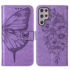Leather Case Stands Butterfly Flip Cover Holder Y06B for Samsung Galaxy S21 Ultra 5G Clove Purple