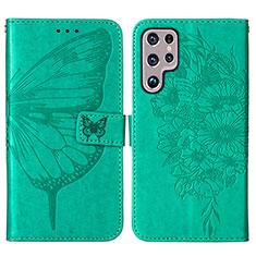 Leather Case Stands Butterfly Flip Cover Holder Y06B for Samsung Galaxy S21 Ultra 5G Green