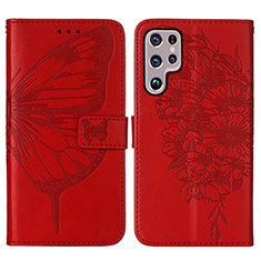 Leather Case Stands Butterfly Flip Cover Holder Y06B for Samsung Galaxy S21 Ultra 5G Red