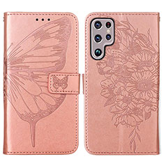 Leather Case Stands Butterfly Flip Cover Holder Y06B for Samsung Galaxy S21 Ultra 5G Rose Gold