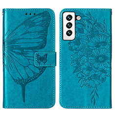 Leather Case Stands Butterfly Flip Cover Holder Y06B for Samsung Galaxy S22 5G Blue