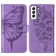 Leather Case Stands Butterfly Flip Cover Holder Y06B for Samsung Galaxy S22 5G Clove Purple