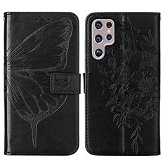Leather Case Stands Butterfly Flip Cover Holder Y06B for Samsung Galaxy S22 Ultra 5G Black