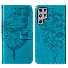 Leather Case Stands Butterfly Flip Cover Holder Y06B for Samsung Galaxy S22 Ultra 5G Blue