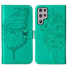 Leather Case Stands Butterfly Flip Cover Holder Y06B for Samsung Galaxy S22 Ultra 5G Green