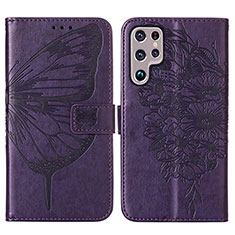 Leather Case Stands Butterfly Flip Cover Holder Y06B for Samsung Galaxy S22 Ultra 5G Purple
