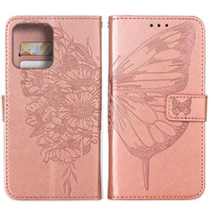 Leather Case Stands Butterfly Flip Cover Holder YB1 for Motorola Moto Edge 40 Pro 5G Rose Gold
