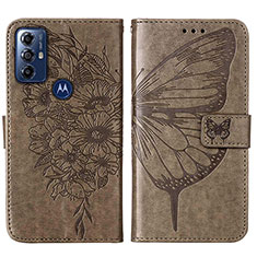 Leather Case Stands Butterfly Flip Cover Holder YB1 for Motorola Moto G Play Gen 2 Gray